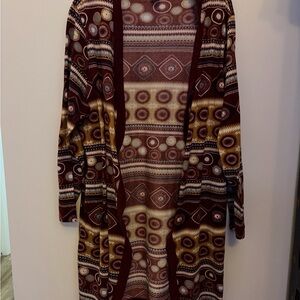 Boho Printed Open-Front Cardigan Sweater - Brown/Mustard